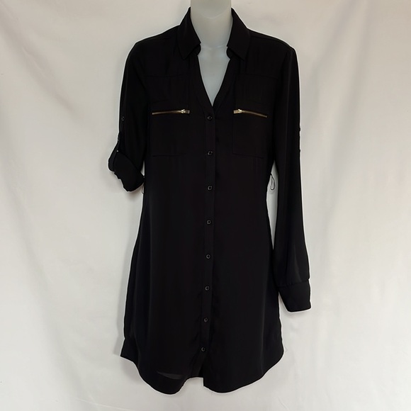 Express‎ Black Portofino Shirt Dress Gold Details Size XS - Picture 6 of 14